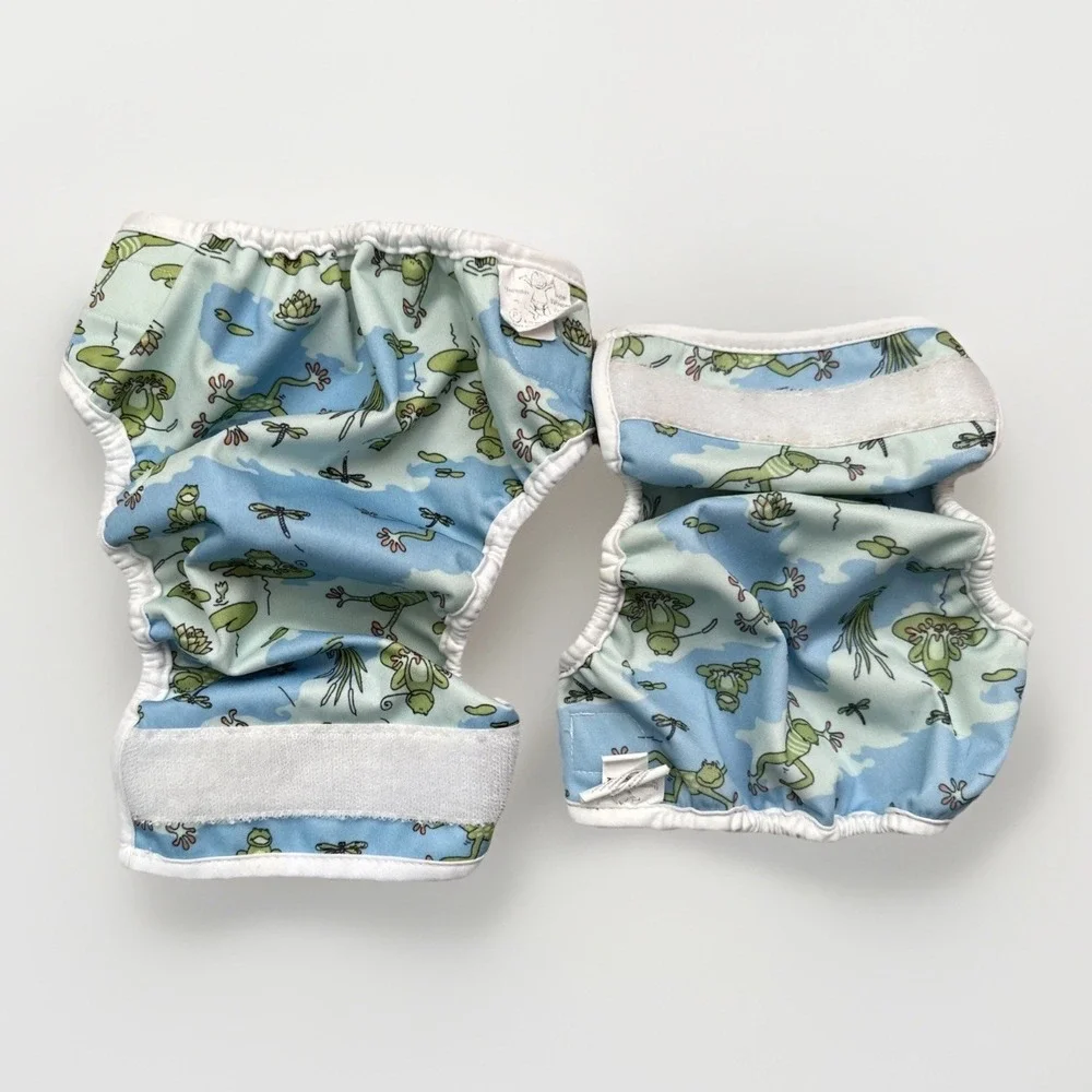 Bummis Cloth Diaper Cover Super Whisper Wrap Lot NB 7-10 & Small 8-15 Frog Print